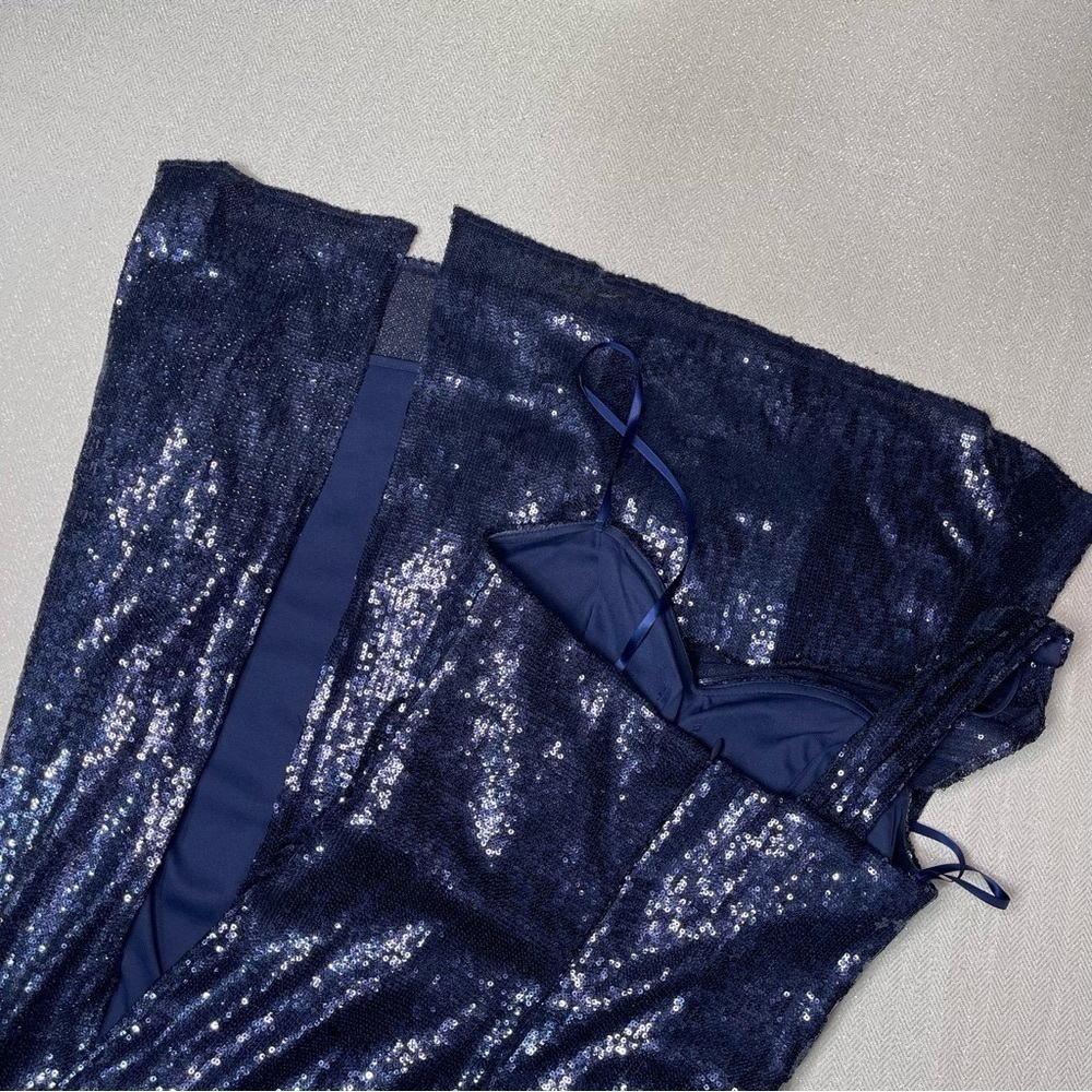 Cache Navy Blue Sequin Formal Gown Maxi Dress with Slit 4 - Picture 14 of 14
